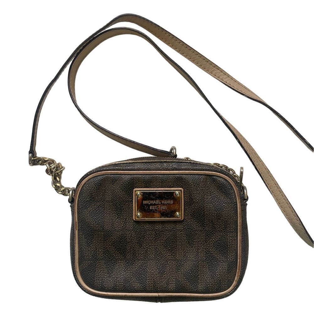 Michael Kors Brown Logo Mini Camera Crossbody Bag
